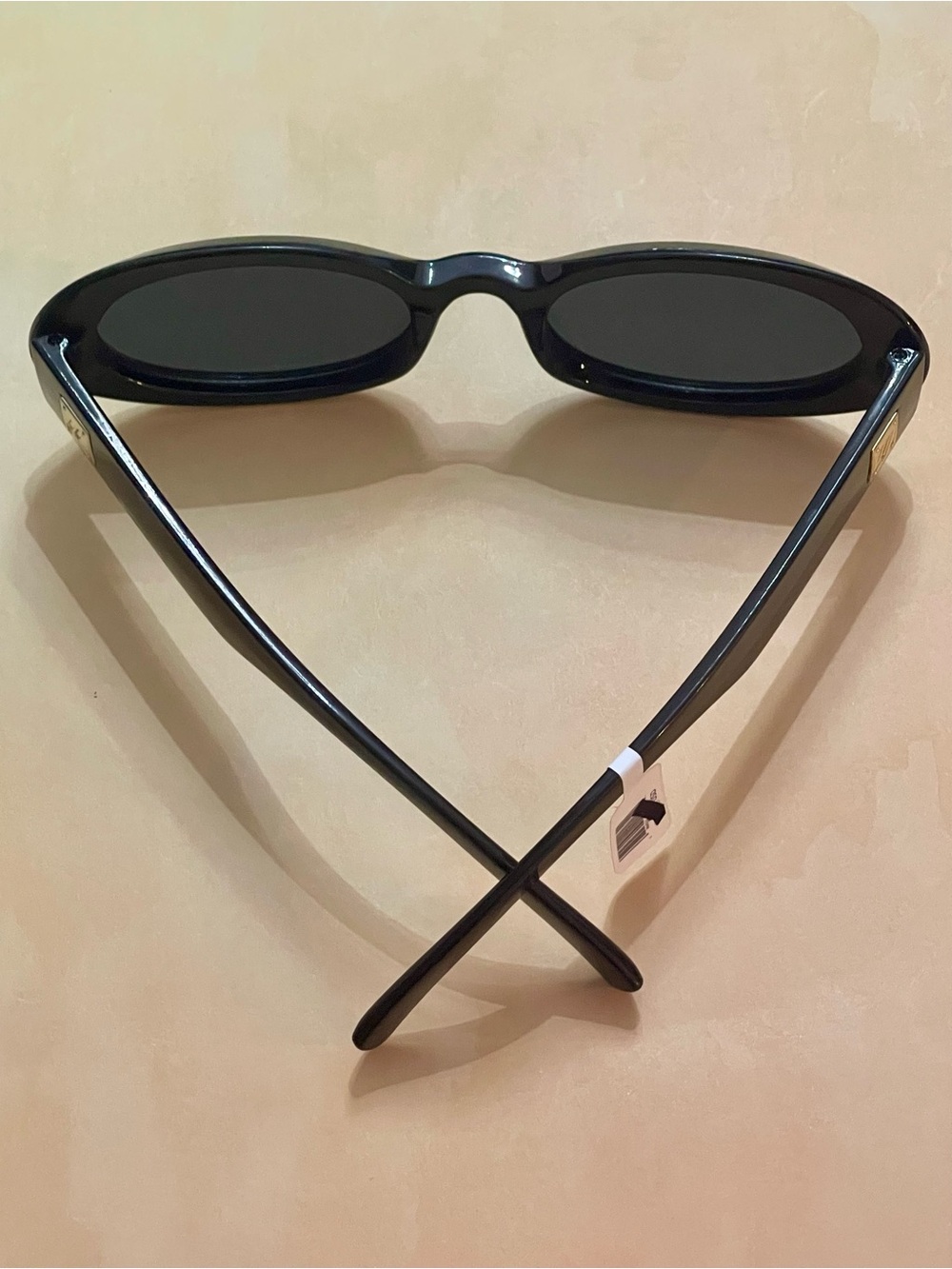 Free People Glossy Black Slim Oval Retro Boho Sunglasses with gold accents - Picture 10 of 15